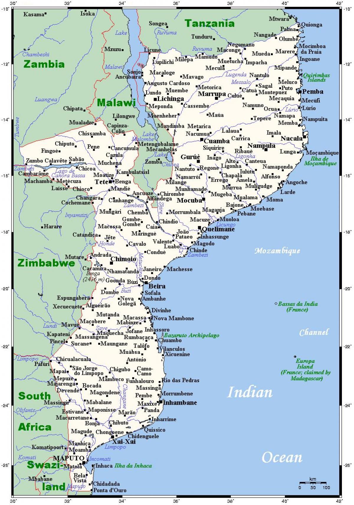kort over Mozambique byer