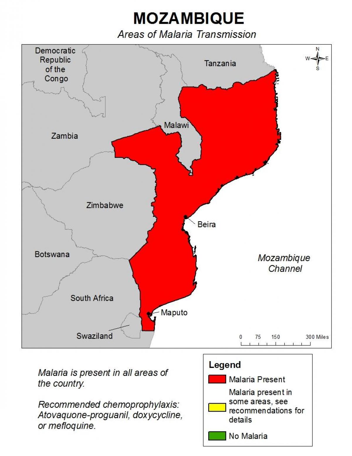 kort over Mozambique malaria