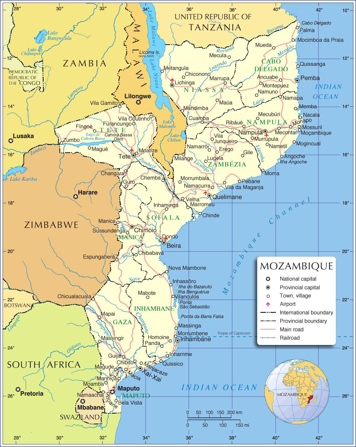 maputo i Mozambique kort