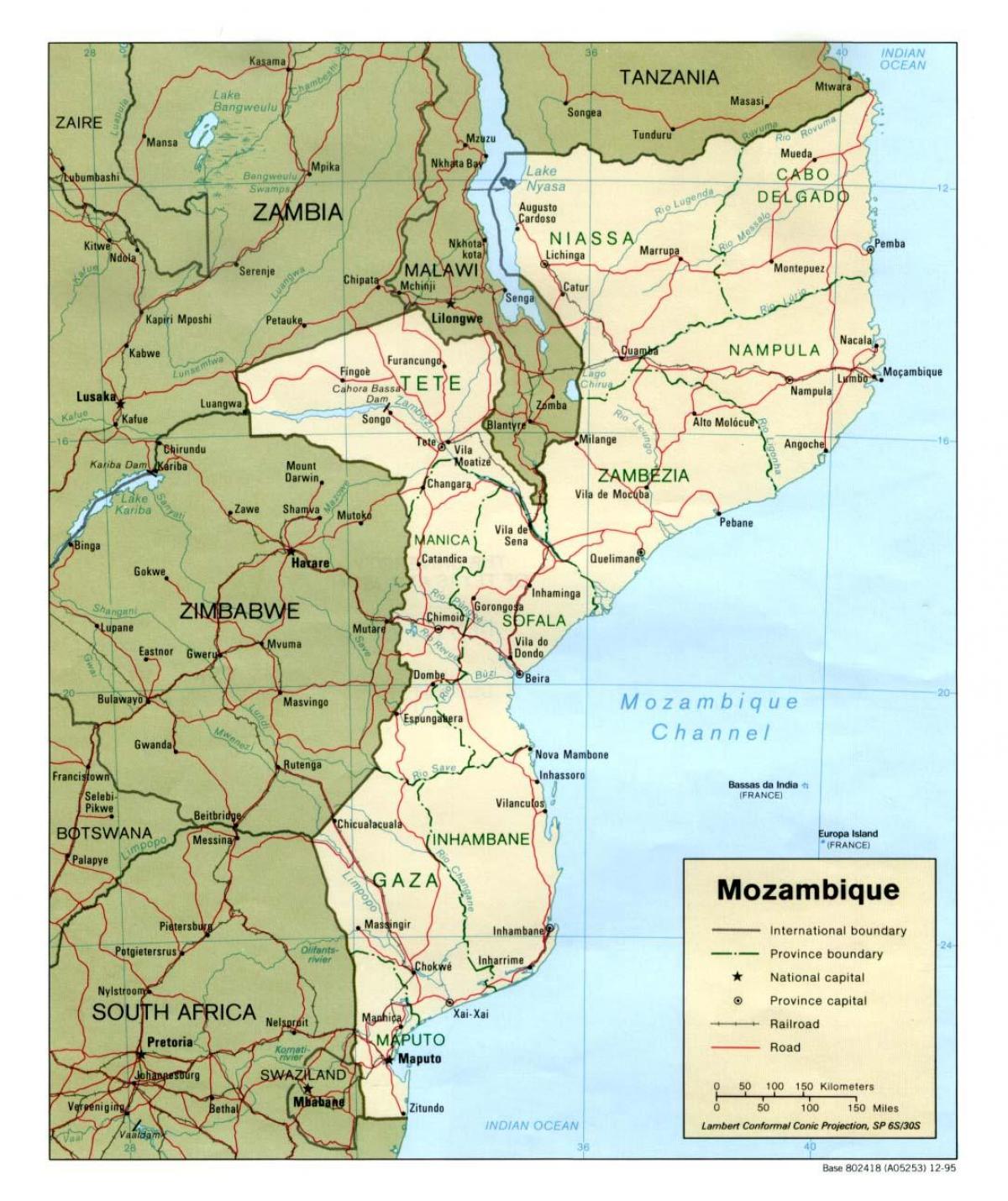 kort over Mozambique detaljeret kort